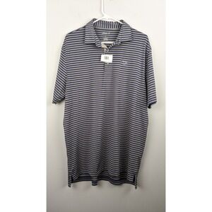 Johnnie-O Men's Polo‎ Shirt L Twilight Blue Gray Stripe Golf Stretch Casual Tee